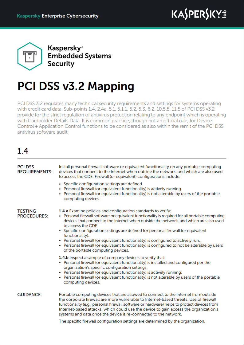 Kaspersky Embedded Systems Security - PCI DSS v3.2 Mapping