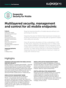 KASPERSKY SECURITY FOR MOBILE DATASHEET